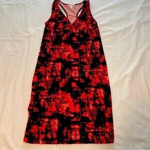 Leith Racer Back Halter Sundress Red Black  Mini Performance Stretch Size S